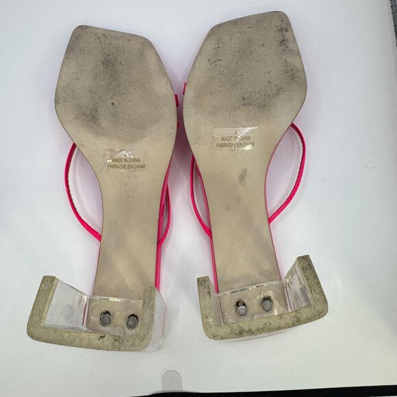 Jeffrey Campbell Pink Neon Patent Sandals Sz 8 Clear Block Heels - Picture 6 of 8